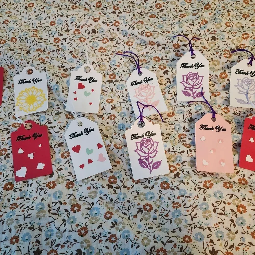 Hand Crafted 3-D Floral Colorful Gift Tags Thank You Cards Set of 12